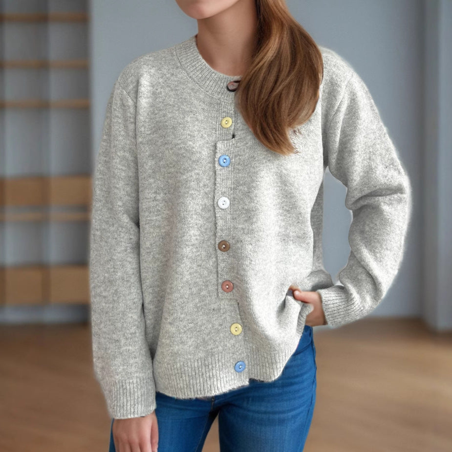 Dames cardigan en tricot douillet avec des détails de boutons colorés Chic und Stil