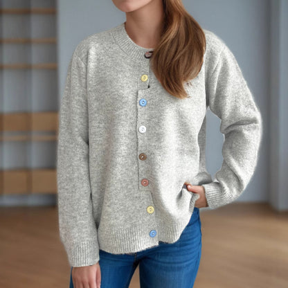 Dames cardigan en tricot douillet avec des détails de boutons colorés Chic und Stil