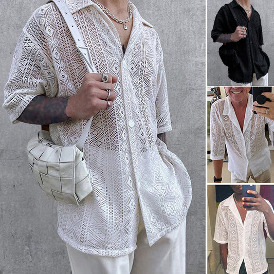 Chemise à manches courtes pour hommes avec motif texturé et patte de boutonnage Chic und Stil