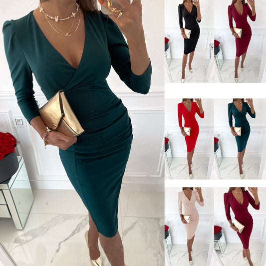Robe midi élégante pour femme à décolleté en V Chic und Stil