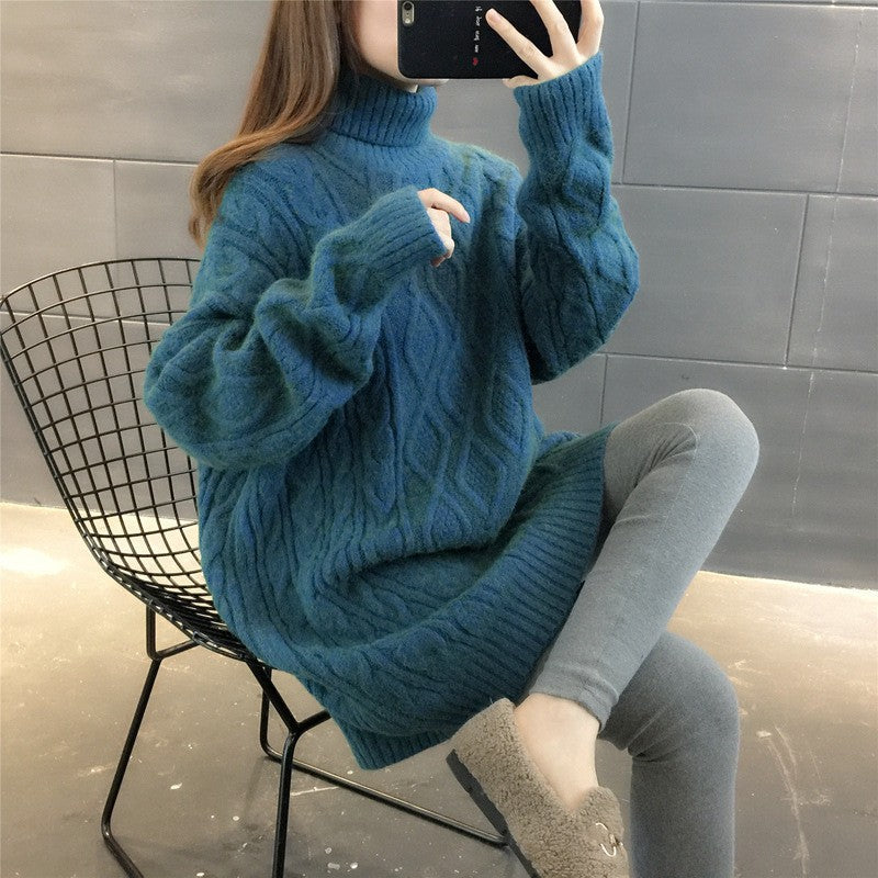 Pull en gros tricot pour femmes avec col haut et motif en torsades Chic und Stil