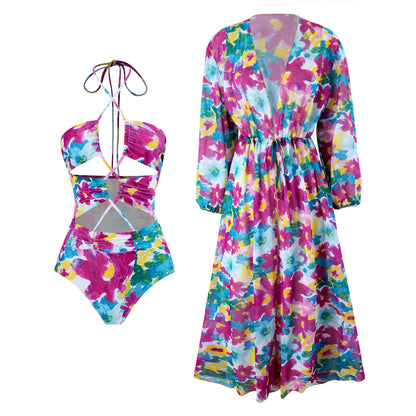 Women's swimsuit set and maxi skirt with a floral design Chic and Style
