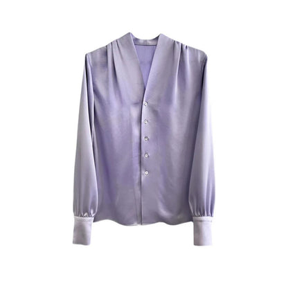 Women Luxe Satin Buttoned Chic Blouse and Style