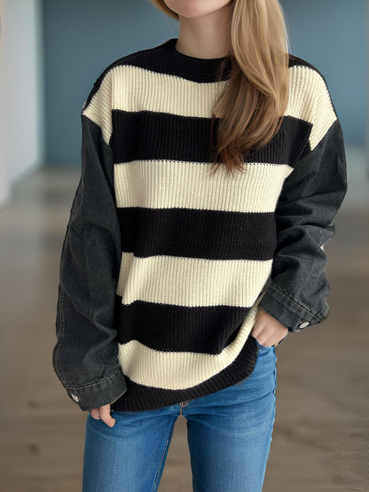 Pull en maille décontracté pour femmes avec un motif de rayures larges et des manches amples Chic und Stil