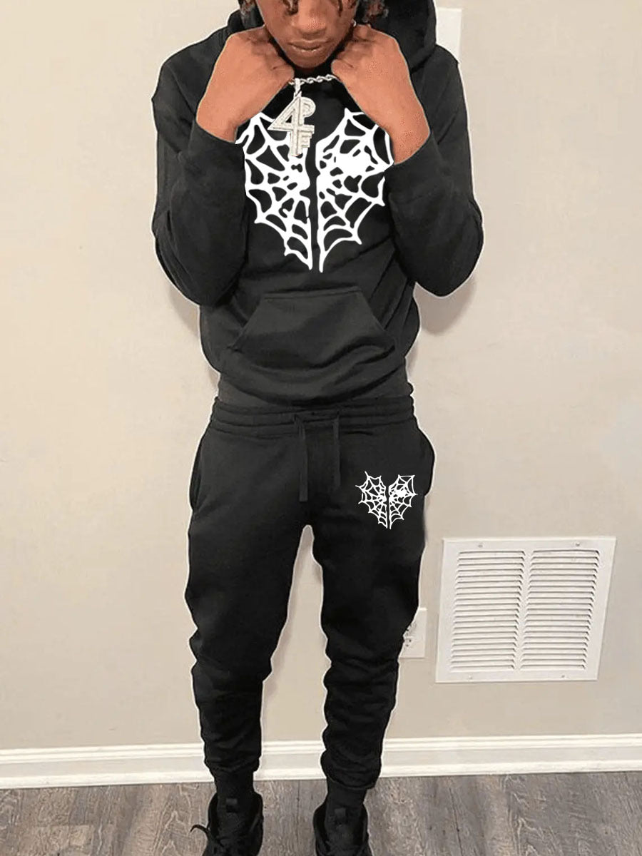 Hoodie and jogger pants set for men with unique spider web pattern Chic und Stil