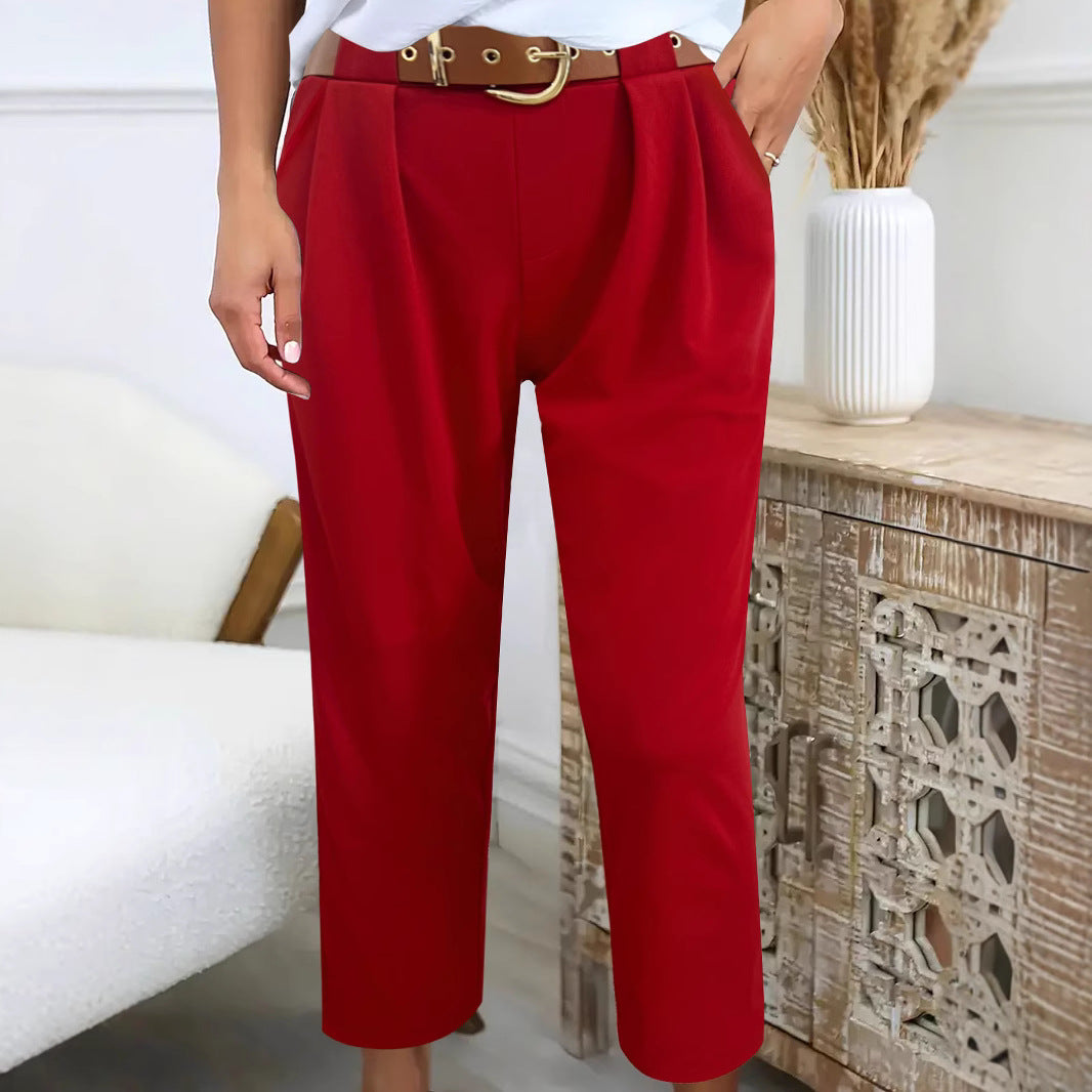 Ladies High Waist Elegant Pants with Pleated Details and Chic Belt und Style