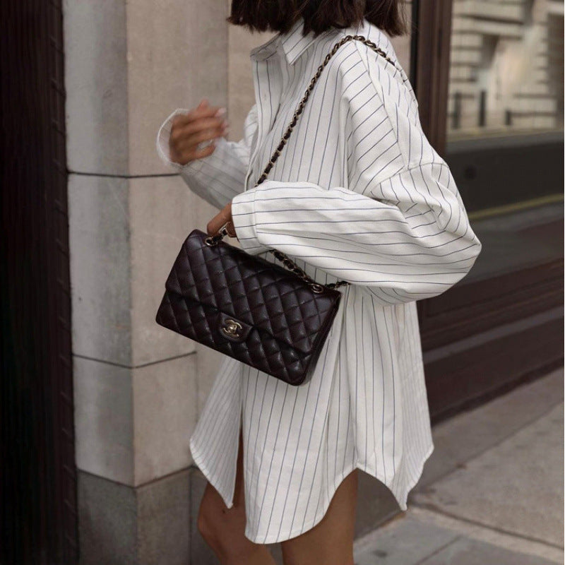 Robe chemise oversized rayée pour femmes Chic und Stil