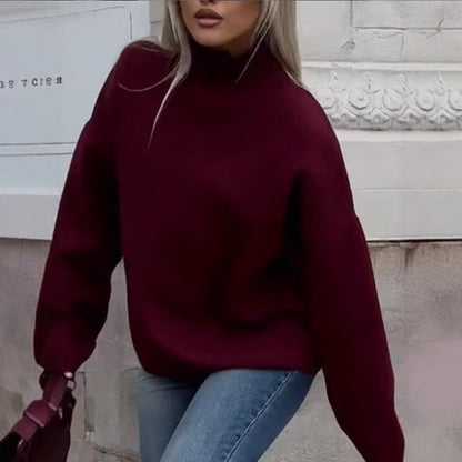 Oversized knit pullover for women with high collar and relaxed fit Chic and Style