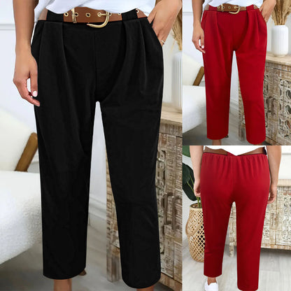 Ladies High Waist Elegant Pants with Pleated Details and Chic Belt und Style