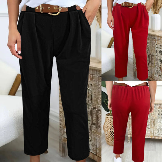 Ladies High Waist Elegant Pants with Pleated Details and Chic Belt und Style