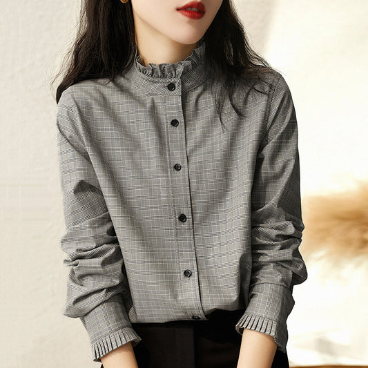 Blouse à col volants à carreaux Chic und Stil pour femmes