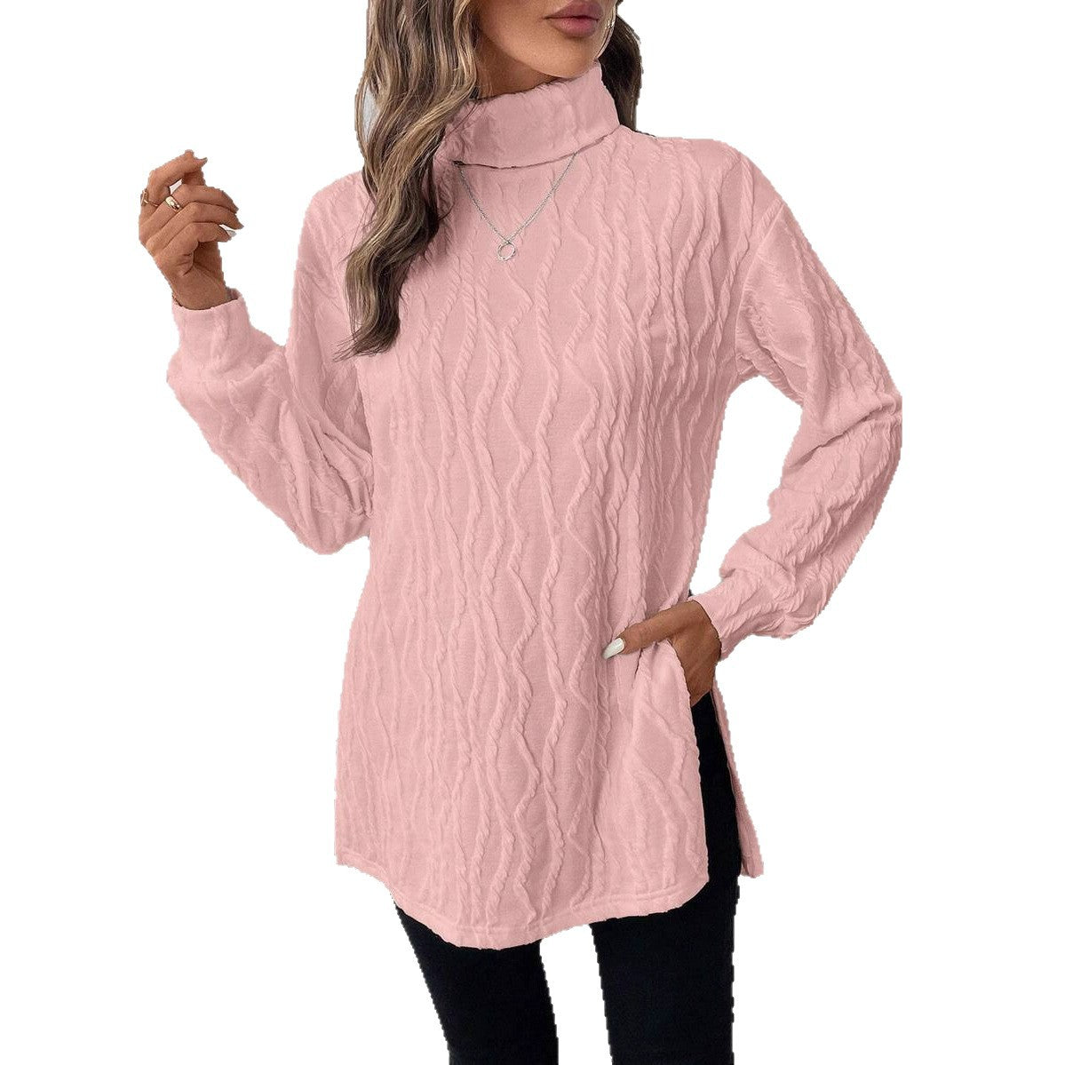 Ladies cozy turtleneck pullover with honeycomb pattern Chic and Style