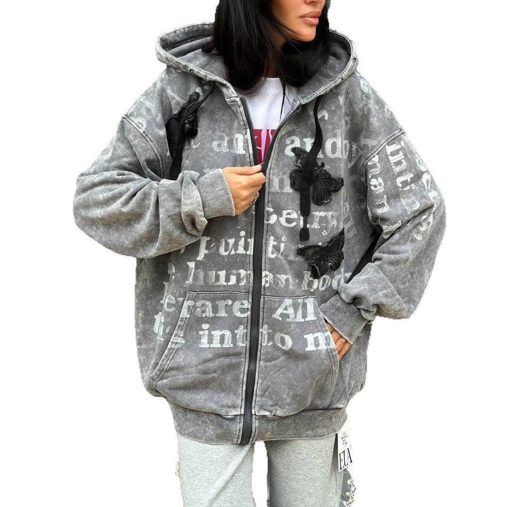 Dame Hoodie surdimensionné avec écriture et broderies Chic und Stil