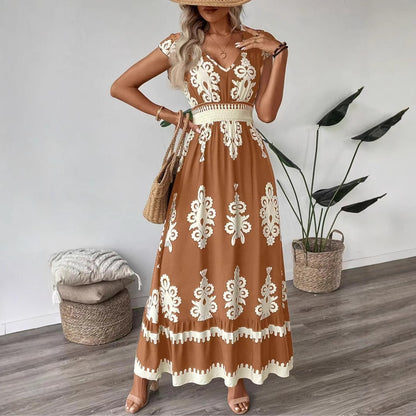 Robe maxi florale bohémienne pour femme à manches courtes Chic und Stil