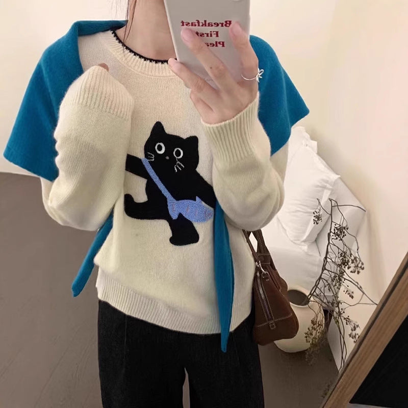 Pull femme en laine douce avec motif de chat Chic und Stil