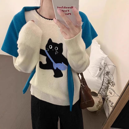 Pull femme en laine douce avec motif de chat Chic und Stil