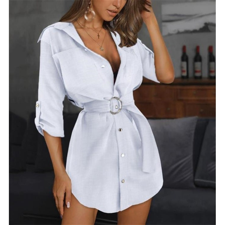 Robe chemise à manches courtes pour femmes avec ceinture et tissu de haute qualité Chic und Stil
