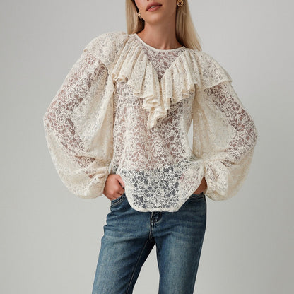 Blouse pour femmes avec volants volumineux et motif en dentelle Chic und Stil