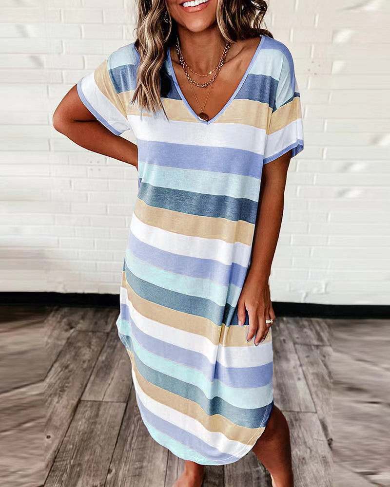 Dames Loisirs Robe Maxi Rayée Chic und Stil