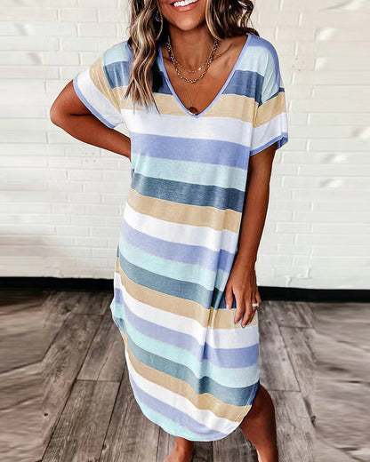Dames Loisirs Robe Maxi Rayée Chic und Stil