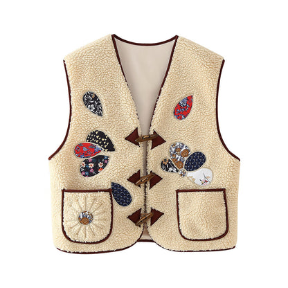 Women's vest with floral design and cozy fleece Chic and Style