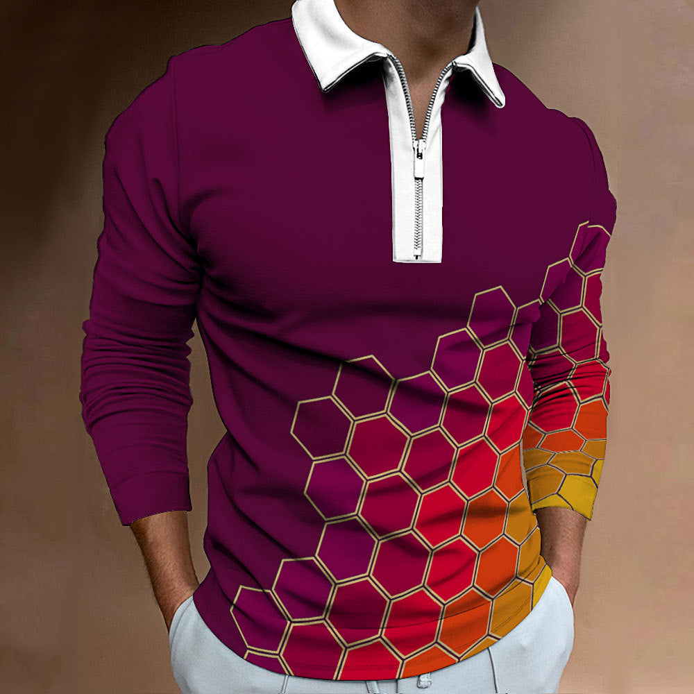Chemise polo pour hommes avec un motif alvéolaire moderne et une fermeture éclair contrastante Chic und Stil