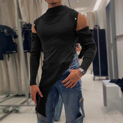 Robe longue à manches longues pour femmes avec une coupe asymétrique et un élégant col montant Chic und Stil