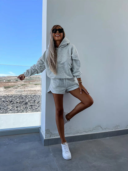 Ladies casual hoodie and chic sport shorts