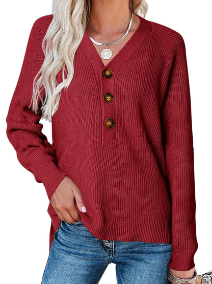 Pull en tricot pour dames avec détails de boutons et décolleté en V plongeant Chic und Stil