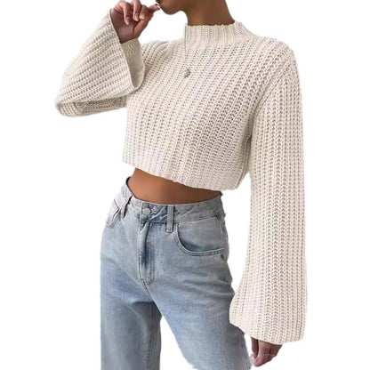 Pull crop décontracté pour femmes avec des manches larges et un design structuré Chic und Stil