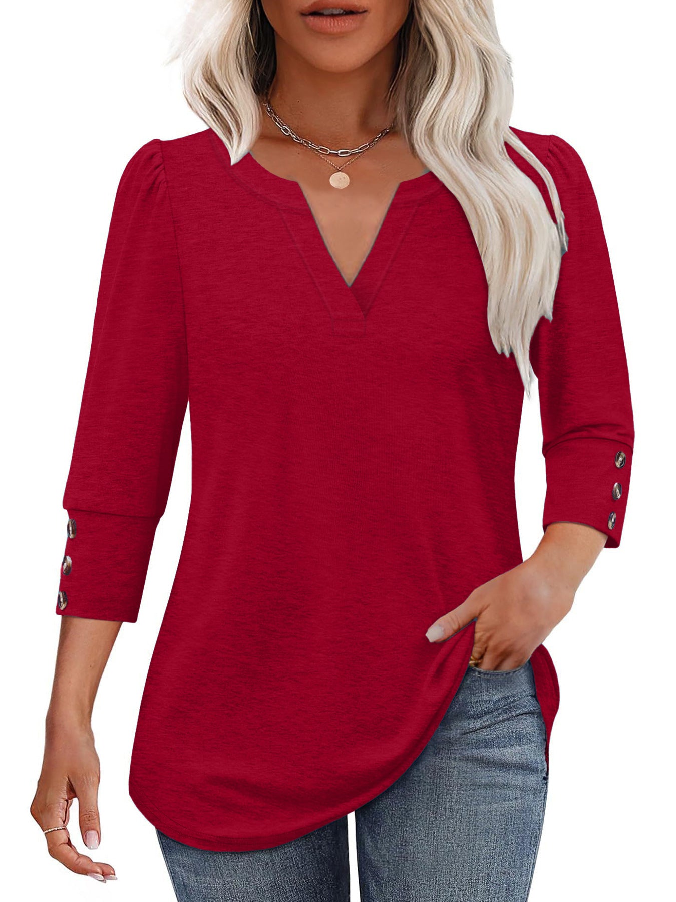 Blouse femme à décolleté en V avec détails de boutons décoratifs Chic und Stil