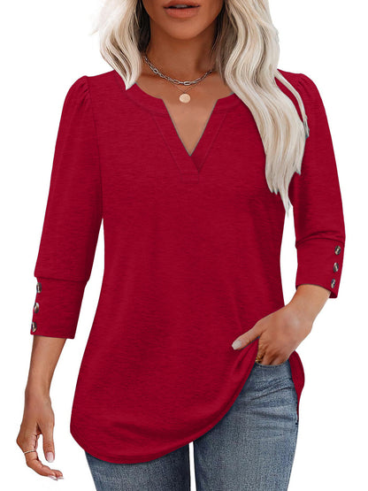 Blouse femme à décolleté en V avec détails de boutons décoratifs Chic und Stil