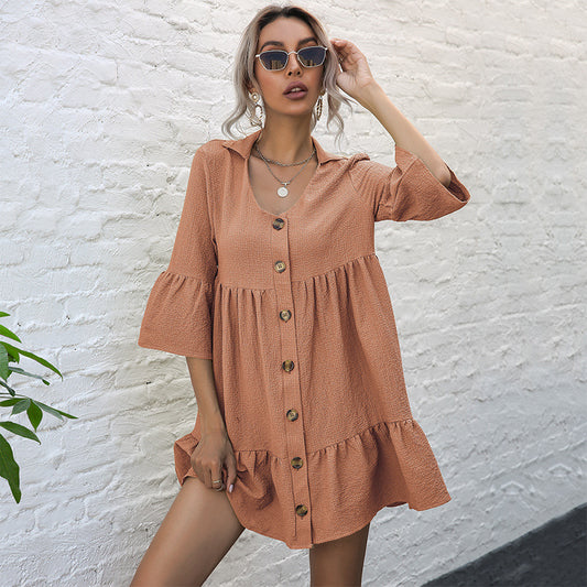 Femme Bohémien Bouton Haut A-ligne Robe Chic und Stil