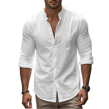 Chemise élégante à manches longues pour hommes avec col montant moderne et détails pratiques en boutons Chic und Stil