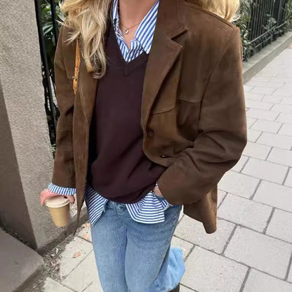 Blazer en daim pour femmes de style vintage avec poches Chic und Stil