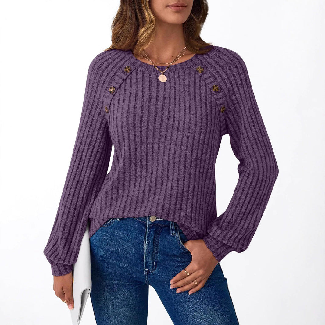 Pull-over en tricot pour femmes avec des boutons décoratifs et un motif côtelé moderne Chic und Stil