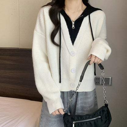 Cardigan tricot décontracté pour femmes avec détail de capuche et fermeture à boutons Chic und Stil