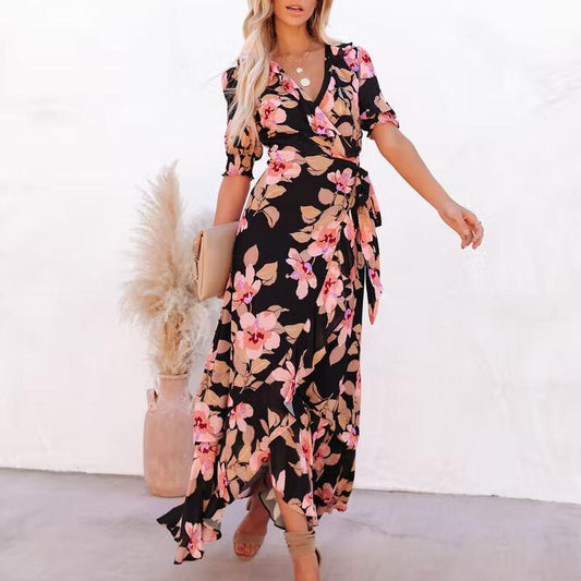 Robes Maxi à Enveloppe Fleur pour Femmes Chic und Stil