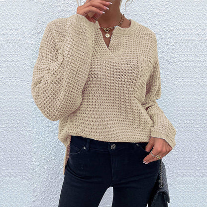 Pull en tricot décontracté pour femmes avec décolleté en V et surface texturée Chic und Stil