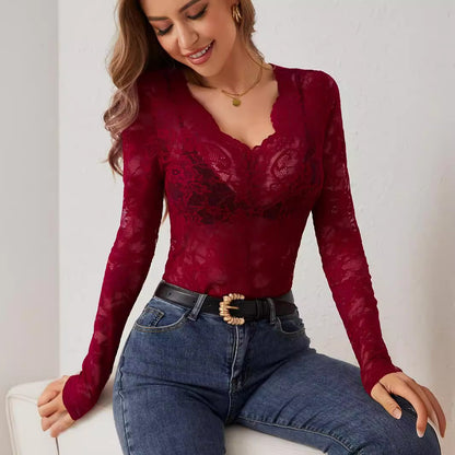 Body en dentelle pour femmes avec décolleté en V et manches longues Chic und Stil