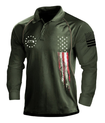 Chemise polo à manches longues pour hommes avec un design patriotique et une coupe fonctionnelle Chic und Stil
