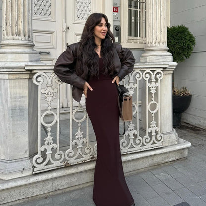 Biker leather jacket for women with elastic waist Chic and Style