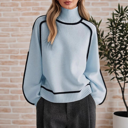 Pull femme avec col haut et détails de structure modernes Chic und Stil