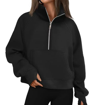 Casual women's pullover with short zipper and kangaroo pocket Chic and Style