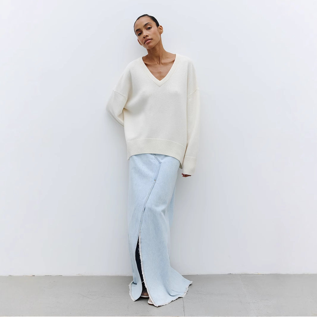 Dames Oversized V-Cou Tricot Pull Chic und Stil