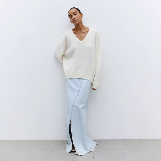 Dames Oversized V-Cou Tricot Pull Chic und Stil