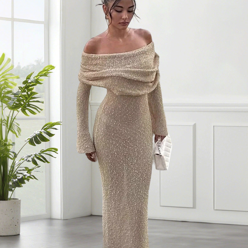 Robe maxi off-shoulder pour dames avec une structure élégante Chic und Stil