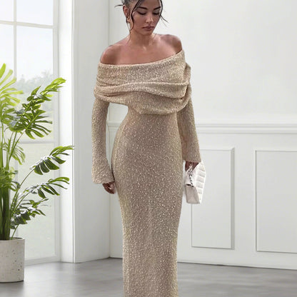 Robe maxi off-shoulder pour dames avec une structure élégante Chic und Stil