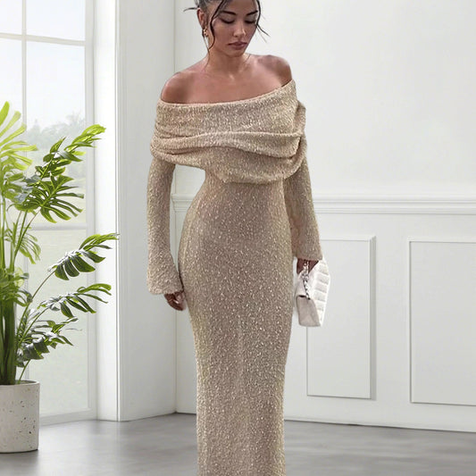 Robe maxi off-shoulder pour dames avec une structure élégante Chic und Stil