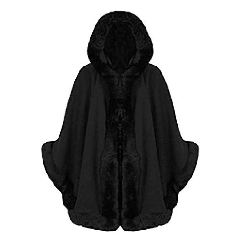 Dames cape en fausse fourrure avec col à capuche volumineux et aspect fourrure élégant Chic und Stil